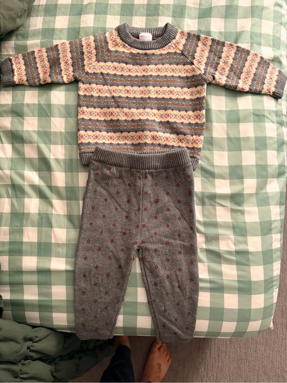 NWOT 18-24 Months  Hanna Anderson Cozy Knit Sweater & Pants Set in Gray & Cream